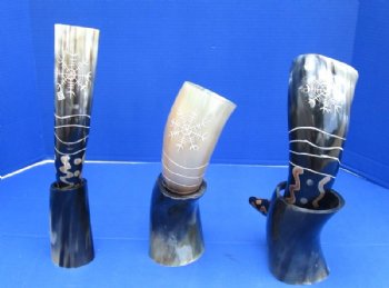 12 inches Arrow Sunburst Design Painted and Carved Drinking Horn with Horn Stand for Sale - $23.99