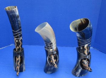 12 inches Arrow Sunburst Design Painted and Carved Drinking Horn with Horn Stand for Sale - $23.99