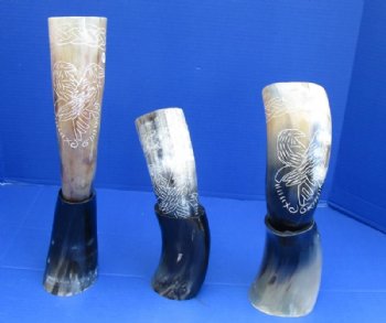 13 to 15 inches Carved Birds Drinking Horn with Horn Stand for Sale - $23.99