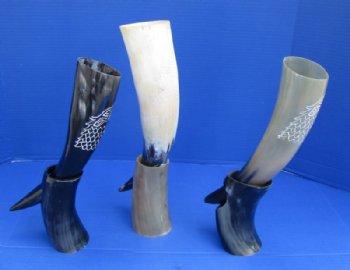 13 to 16 inches Carved Wolf Drinking Horn with Horn Stand - $23.99