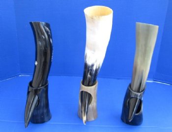 Carved Wolf Drinking Horns with Horn Stands <font color=red> Wholesale</font>  8 @ $14.85 each