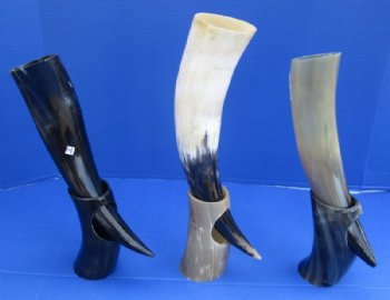 Carved Wolf Drinking Horns with Horn Stands <font color=red> Wholesale</font>  8 @ $14.85 each