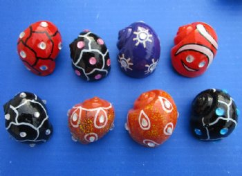 Decorated Hermit Crab Shells Painted In Assorted Modern Art Designs with Rhinestones 1-1/2 to 2 inches - 50 @ $.75 each