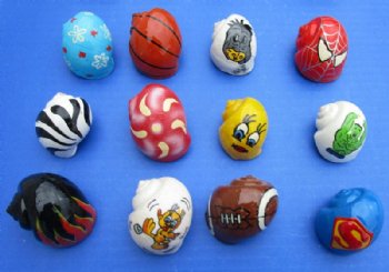 Assorted Painted Hermit Crab Shells, Sports Balls, Animal Prints, Cartoon Characters - 50 @ .58 each
