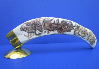 Carved Warthog Tusks, Scrimshaw Warthog Tusks