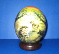 6 inches tall African Big 5 Decoupage Ostrich Egg for Sale with a Wooden Bangle Stand - Buy this one for $49.99