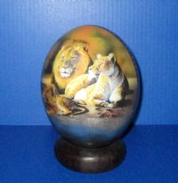 6 inches tall Pride of Lions and Map of Africa Decoupage Ostrich Egg with Wooden Bangle Stand - Buy this one for $49.99