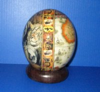 6 inches tall Decoupage Ostrich Egg with Map of Africa and Big 5 Animals and Dark Wood Bangle Stand - Buy this one for $49.99
