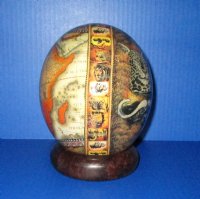6 inches tall Decoupage Ostrich Egg with Map of Africa and Big 5 Animals and Dark Wood Bangle Stand - Buy this one for $49.99