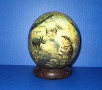 5-1/2 inches Decoupage Ostrich Egg with Families of Leopards and Lions with a Dark Wood Bangle Stand - Buy this one for $49.99