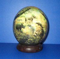 5-3/4 inches Africa's Big 5 Decoupage Ostrich Egg with Wooden Bangle Stand - Buy this one for $49.99