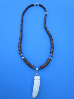 18 inches Brown Coconut, Blue, White Beads Necklace with 1-1/2 inches Real Alligator Tooth Pendant for $19.99 Plus $5.00 Postage