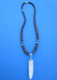 18 inches Brown Coconut, Blue, White Beads Necklace with 1-1/2 inches Real Alligator Tooth Pendant for $19.99 Plus $5.00 Postage
