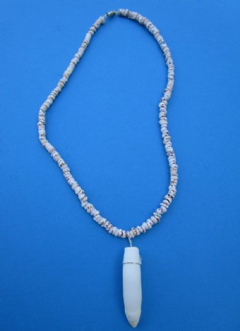 1-3/8 inches Real Alligator Tooth Pendant on an 18 inches Tiger Puka Shell Necklace for Sale - Buy this one for <font color=red> $19.99</font> (Plus $5.00 First Class Mail)