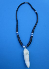 1-5/8 inches Authentic Alligator Tooth Pendant on an 18 inches Black Coconut with Blue Beads Necklace - Buy this one for $19.99 <font color=red> *SALE* FREE SHIPPING*</font>