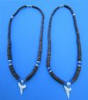 2 Brown Coconut with Blue Beads Necklaces with a 1 inch Shortfin Mako Tooth Pendants - Buy these 2 for <font color=red> $15.99</font> (Plus $7.00 First Class Mail)