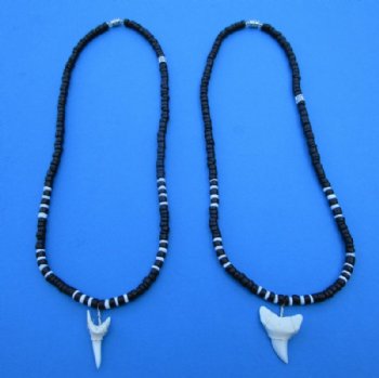 Two Black and White Shell Necklace with 1-1/8 and 1-1/4 inches Shortfin Mako Shark Tooth Pendants for <font color=red>$15.99 </font> (Plus $7.00 Postage )