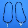 Two Black and White Coconut and White Puka Shell Necklace with 1-1/8 and 1-1/4 inches Shortfin Mako Shark Tooth Pendants - Buy these 2 for <font color=red> $15.99</font> (Plus $7.00 First Class Mail)