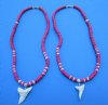 1-1/8 and 1 inches Shortfin Mako Shark Tooth on Pink Coconut Beads Necklaces 18 inches - Buy these 2 for <font color=red> $15.99</font> (Plus $7.00 First Class Mail)