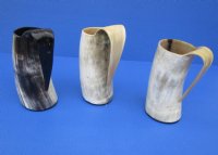 6-1/2 to 7-1/2 inches tall Carved Knight Buffalo Horn Mug for Sale <font color=red>Wholesale</font> - 4 @ $26.00 each;  6 @ $23.00 each