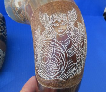 Valkyrie Viking Drinking Horn, Hand-Carved Real Cattle Horn(16-19") - $30.99