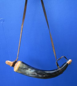 16-1/2 inches Polished Buffalo Powder Horn with Leather Carry Stap - $24.99