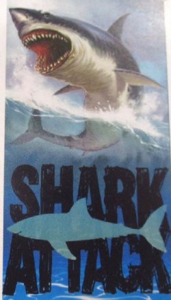 Shark Attack Velour Beach Towels <font color=red>Wholesale</font>, 30 by 60 inches, Each Comes With a Hanger - Case of 12 @ $7.50 each