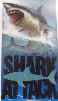 Shark Attack Velour Beach Towels <font color=red>Wholesale</font>, 30 by 60 inches, Each Comes With a Hanger - Case of 12 @ $7.50 each