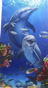 30 by 60 inches Wholesale Two Dolphins on Reef Velour Beach Towels With Hanger - Case of 12 @ $7.50 each 