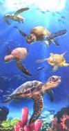 Swimming Sea Turtles on Reef Velour Beach Towels <font color=red> Wholesale</font>, 30 by 60 inches, Each Comes With a Hanger - Case of 12 @ $7.50 each