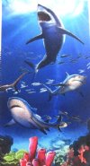 30 by 60 inches Wholesale Sharks Velour Beach Towels with a Hanger - Case of 12 @ $7.50 each