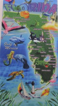 30 by 60 inches Velour Florida Map Towels <font color=red>Wholesale</font>, 100% Cotton, - Case of 12 @ $7.50 each