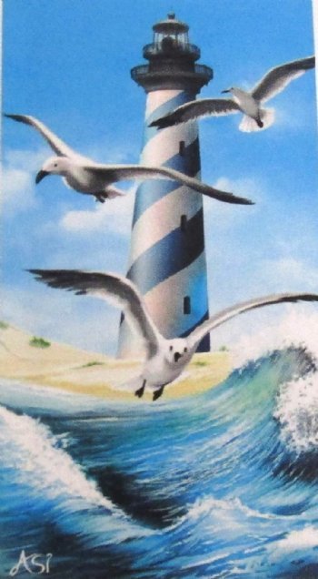 Cape Hatteras Lighthouse Velour Beach Towels, 30 by 60 inches, With a hanger - 6 @ $7.00 each