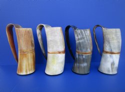 32 ounces Half Carved, Half Polished Horn Mugs <font color=red> Wholesale</font>, 9-1/2 inches - 6 @ $27 each