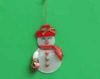 4 inches  Capiz Shell Snowman Ornaments with basket of flowers - 10 @ $2.56 each; 
