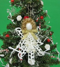 4-1/2 inches White Center Cut Cerithium Seashell Angel Christmas Tree Ornaments <font color=red> Wholesale</font>- 40 @ $2.25 each