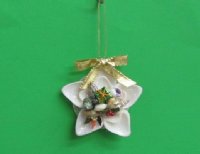 2-1/2 inches Seashell Flower Ornaments with Gold Bow <font color=red> Wholesale</font> -  40 @ $2.45 each 