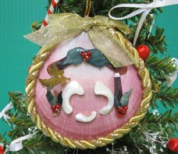 3-1/2 inches Moon Shell with Gold Rope Trim Seashells Ornaments for sale - 10 @ $2.56 each