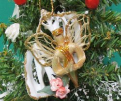 3 inches Straw Angel on Double Center Cut Canarium Seashell Ornaments - 10 pcs @ $2.25 each