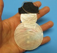 3-3/4 inches White Capiz Seashell Snowman Ornament wearing a Black Hat - <font color=red>10 @ $2.40 each</font> (Plus $8 Ground Advantage Mail)