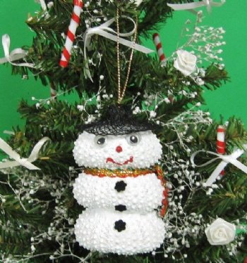 3 inches  Seashell Snowman Ornament made out of 3 painted white pink sea urchin shells - Pack of 5 @ <font color=red> $3.45</font> each 