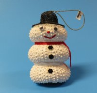 3 inches  Seashell Snowman Ornament made out of 3 painted white pink sea urchin shells - Pack of 5 @ <font color=red> $3.45</font> each 