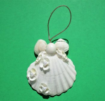 4-1/2 inches White Scallop Shell Angel Ornaments <font color=red> Wholesale</font> - 65 @ $1.47 each
