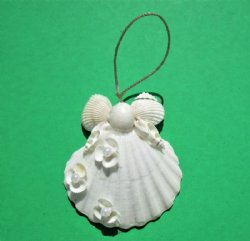 4-1/2 inches White Scallop Shell Angel Ornaments <font color=red> Wholesale</font> - 65 @ $1.47 each