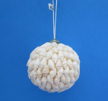 2 inches Small White Seashell Christmas Ball Ornament - 5 @ $3.55 each