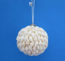 2 inches Small White Seashell Christmas Ball Ornament - 5 @ $3.55 each