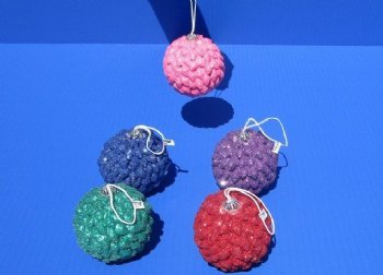 2-1/2 inches Shell Covered Christmas Ball Ornaments in Assorted Colors  - 5 @ $4.25 each