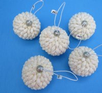 2 inches Small White Seashell Christmas Ball Ornament - 5 @ $3.55 each