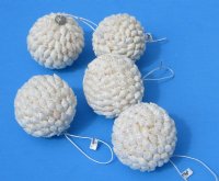 2 inches Small White Seashell Christmas Ball Ornament - 5 @ $3.55 each