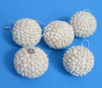 2 inches Small White Seashell Christmas Ball Ornament - 5 @ $3.55 each